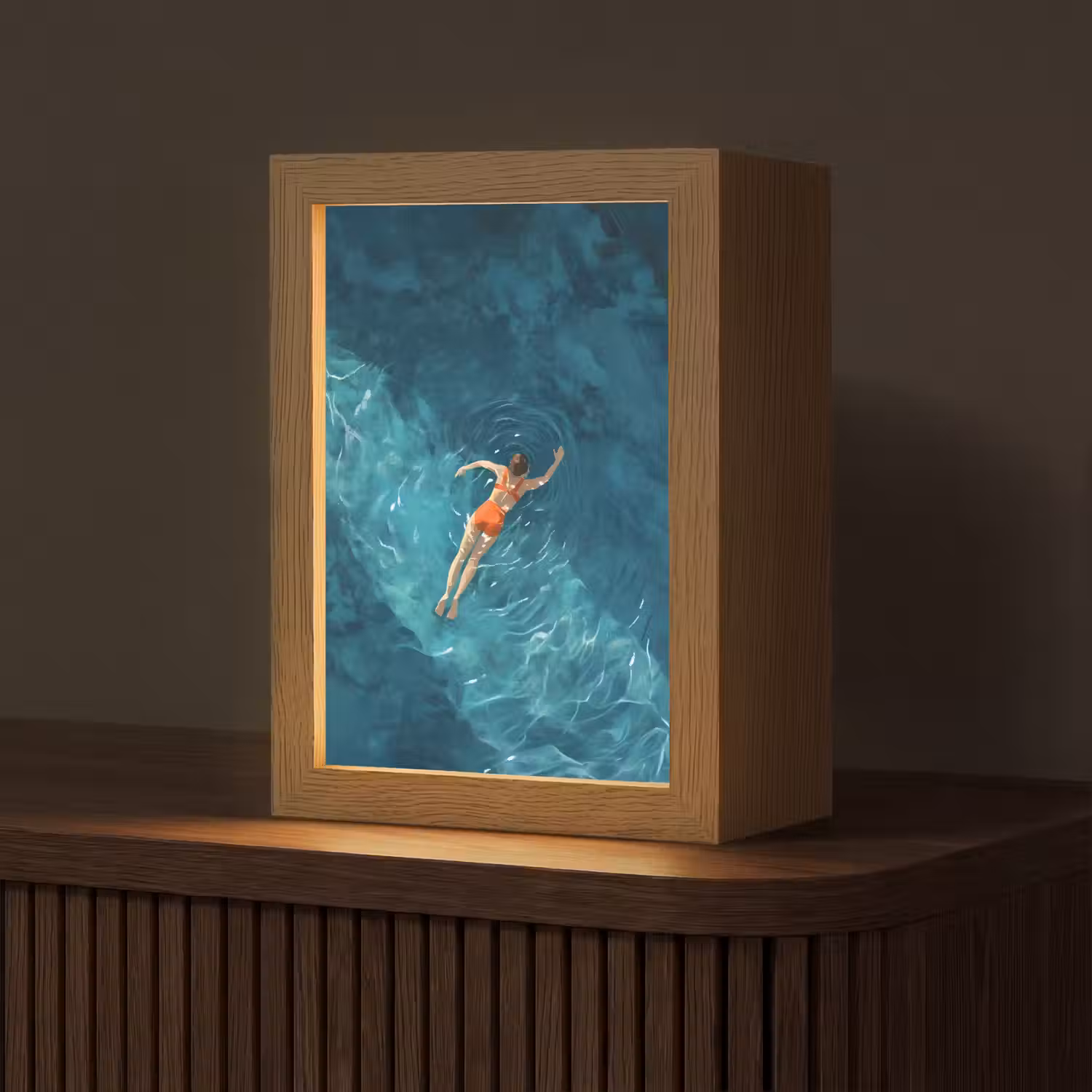 Vrouw - Water - Bikini - Oranje Light Box met kabel (Tafellamp) klein -z3d_website