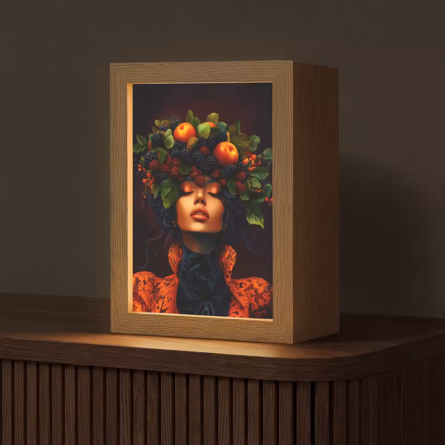 Vrouw - Zwart - Bessen - Bramen - Appels Light Box met kabel (Tafellamp) klein -z3d_website