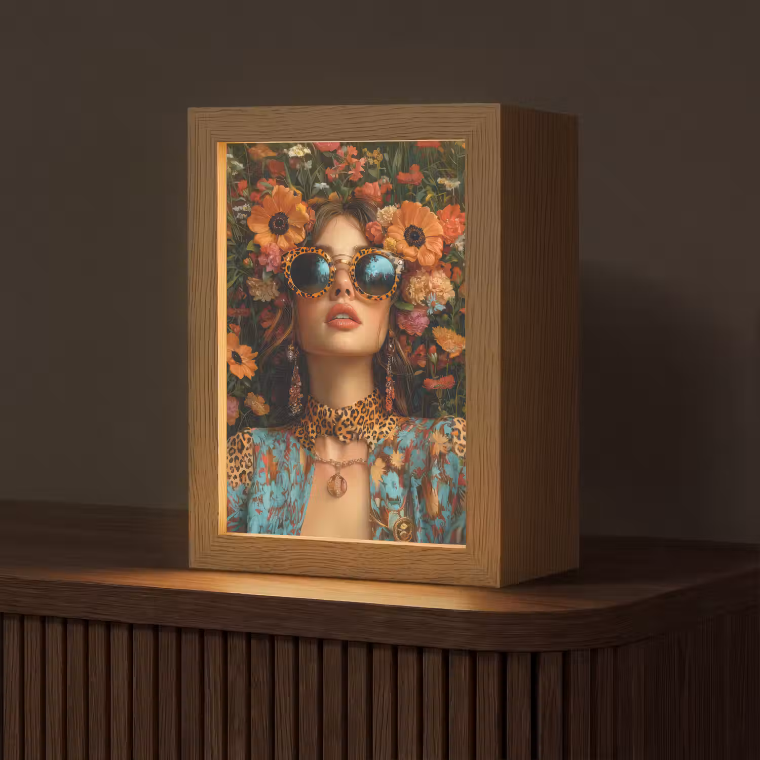 Vrouwen - Bloemen - Modern - Bril - Abstract Light Box met kabel (Tafellamp) klein -z3d_website