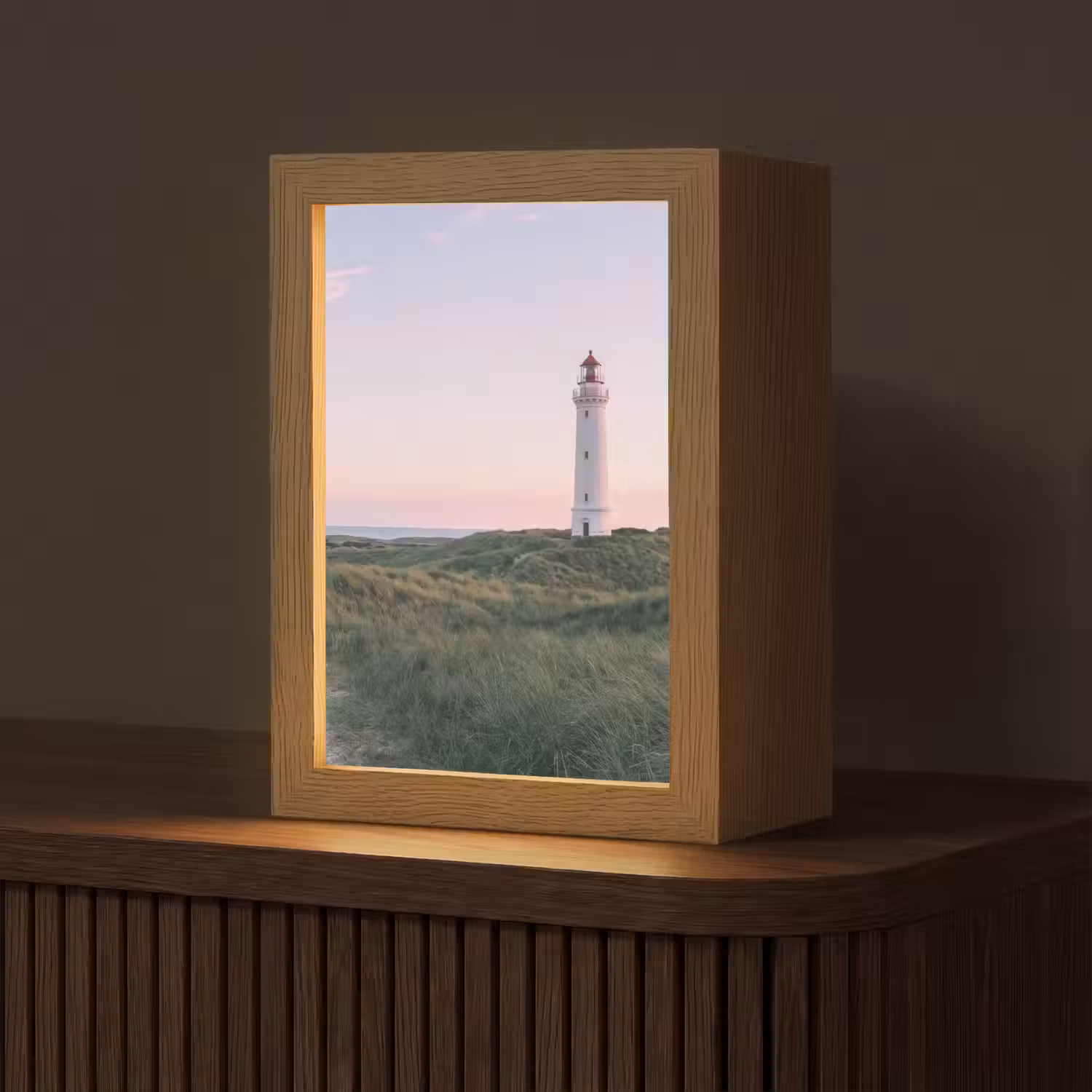 Vuurtoren - Duinlandschap - Zee Light Box met kabel (Tafellamp) klein -z3d_website