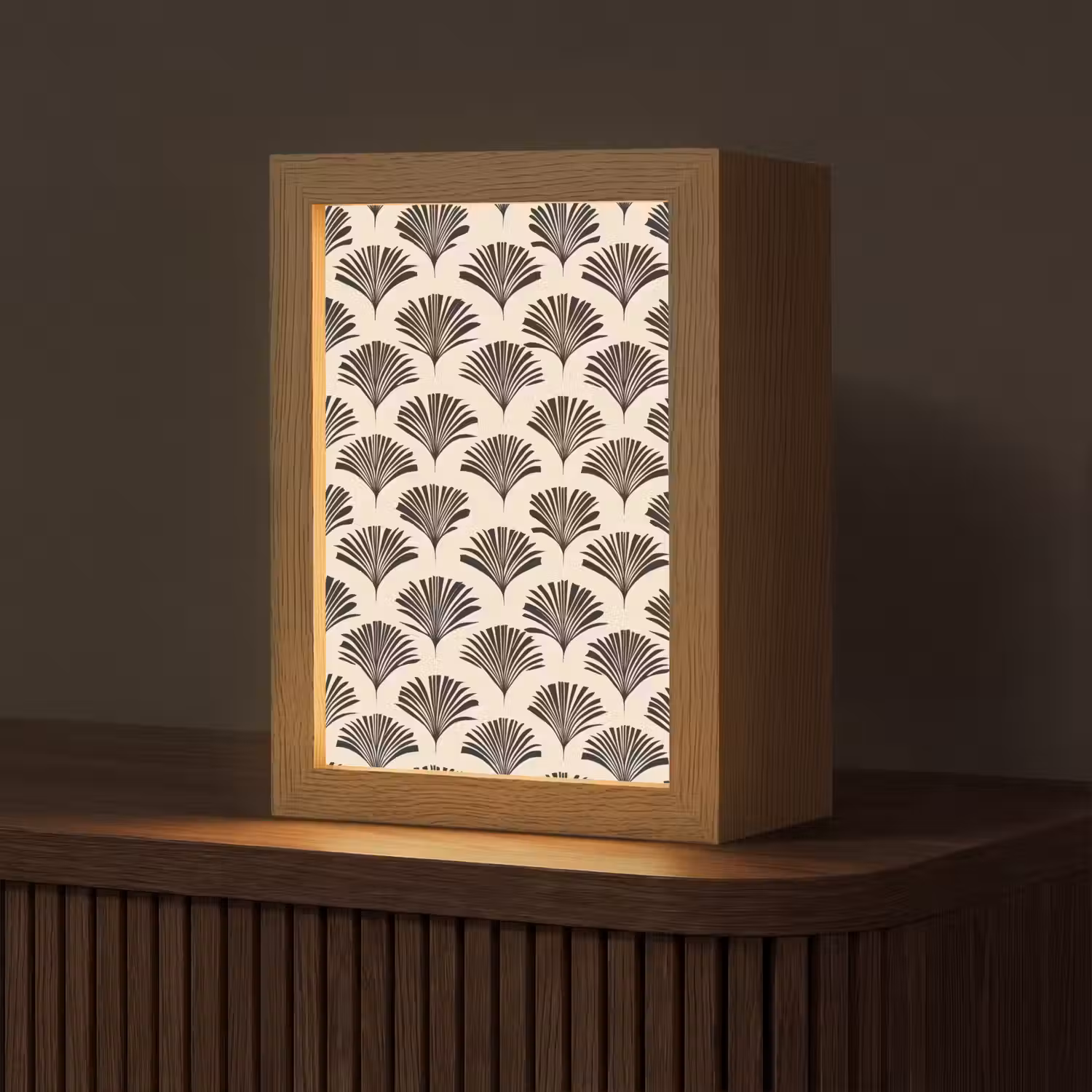 Waaiers - Botanisch - Zwart - Beige Light Box met kabel (Tafellamp) klein 925 -z3d_website