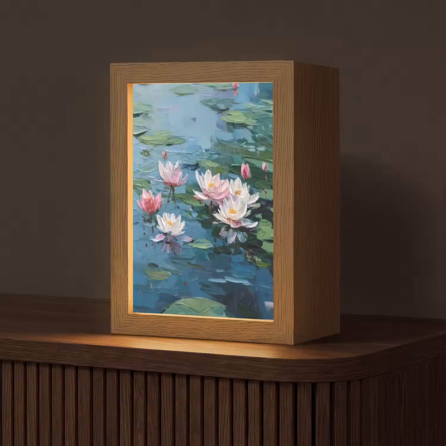 Waterlelies - Bloemen - Roze - Water Light Box met kabel (Tafellamp) klein -z3d_website