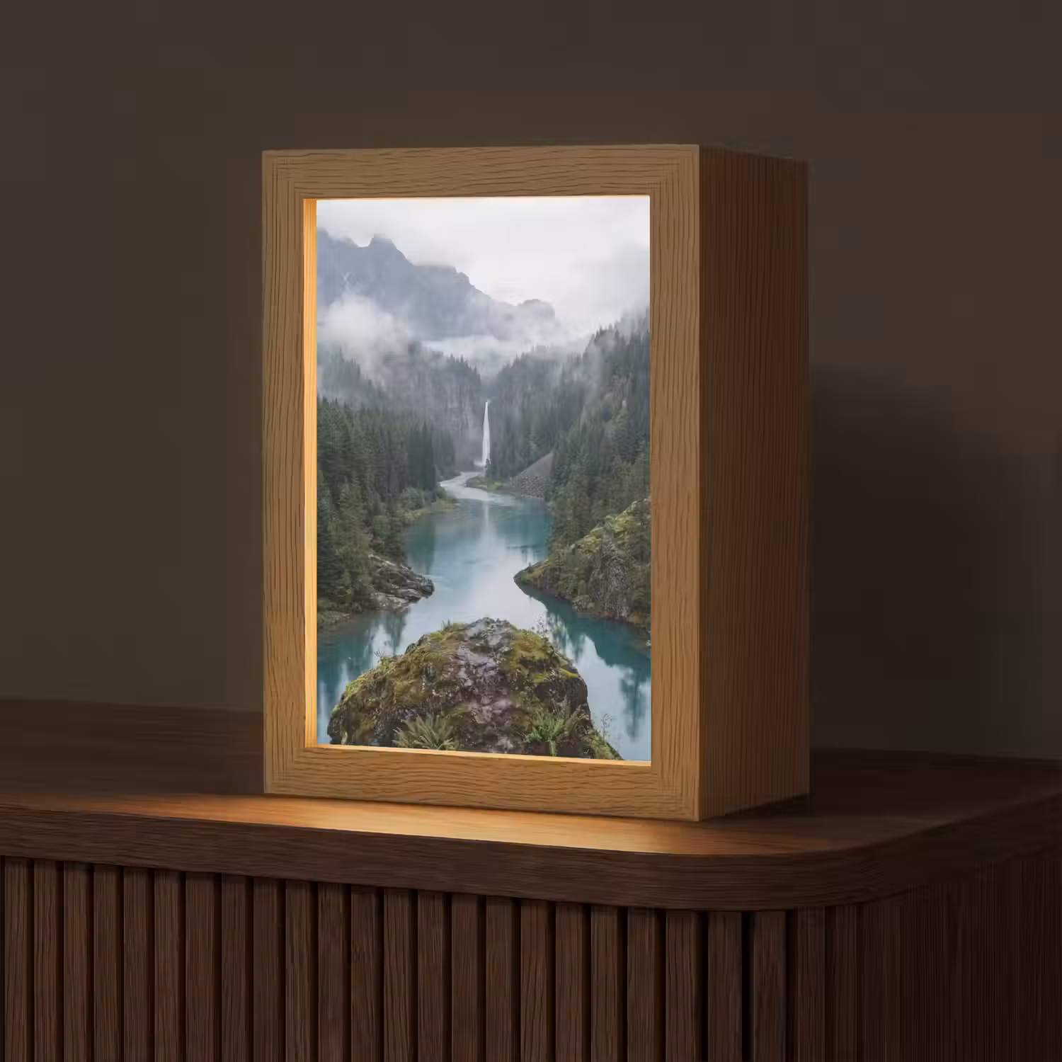 Waterval - Bomen - Bergen Light Box met kabel (Tafellamp) klein -z3d_website