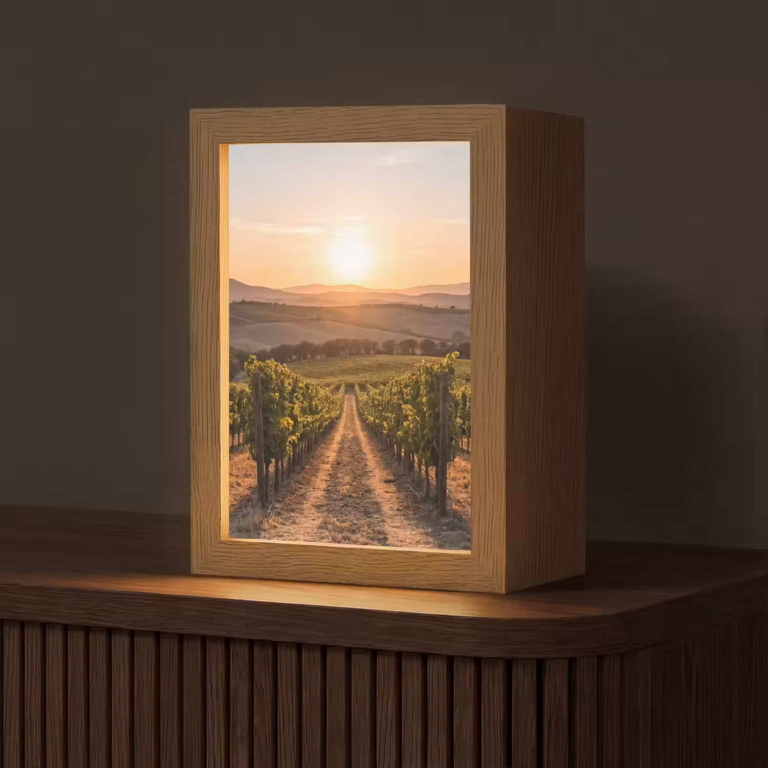 Wijngaard - Zonsondergang - Landschap Light Box met kabel (Tafellamp) klein -z3d_website