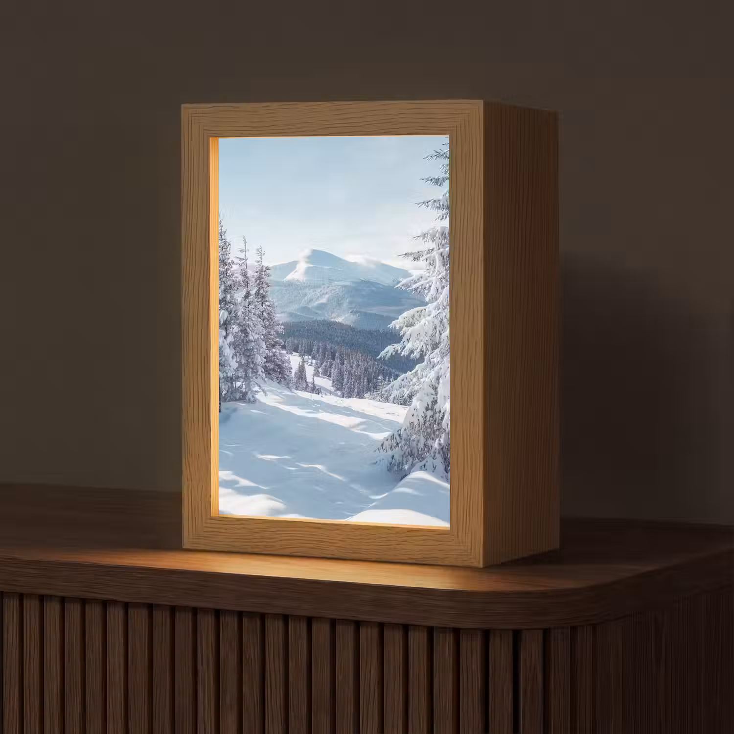 Winterlandschap - Natuur - Berg - Bomen - Sneeuw Light Box met kabel (Tafellamp) klein -z3d_website