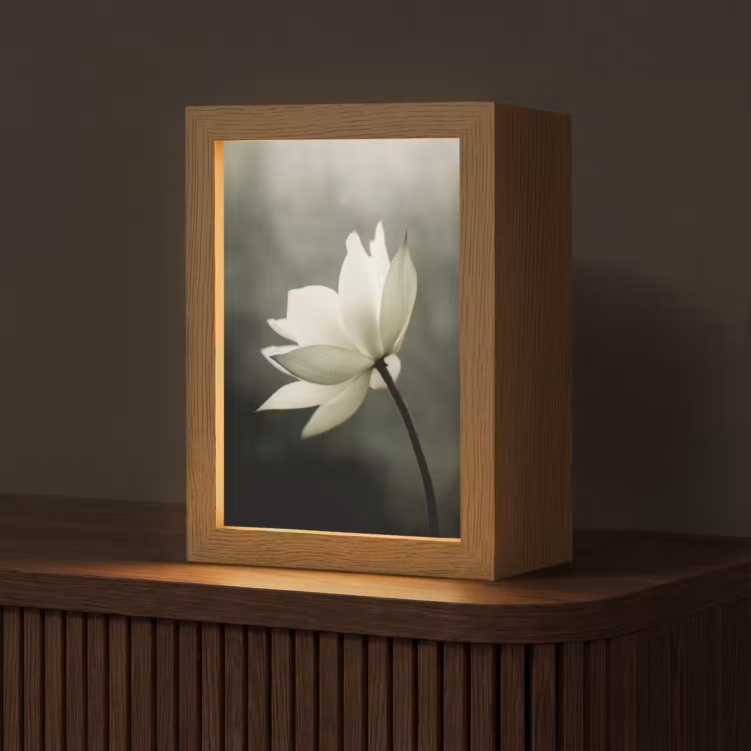 Wit - Lotus - Donker - Bloem Light Box met kabel (Tafellamp) klein -z3d_website