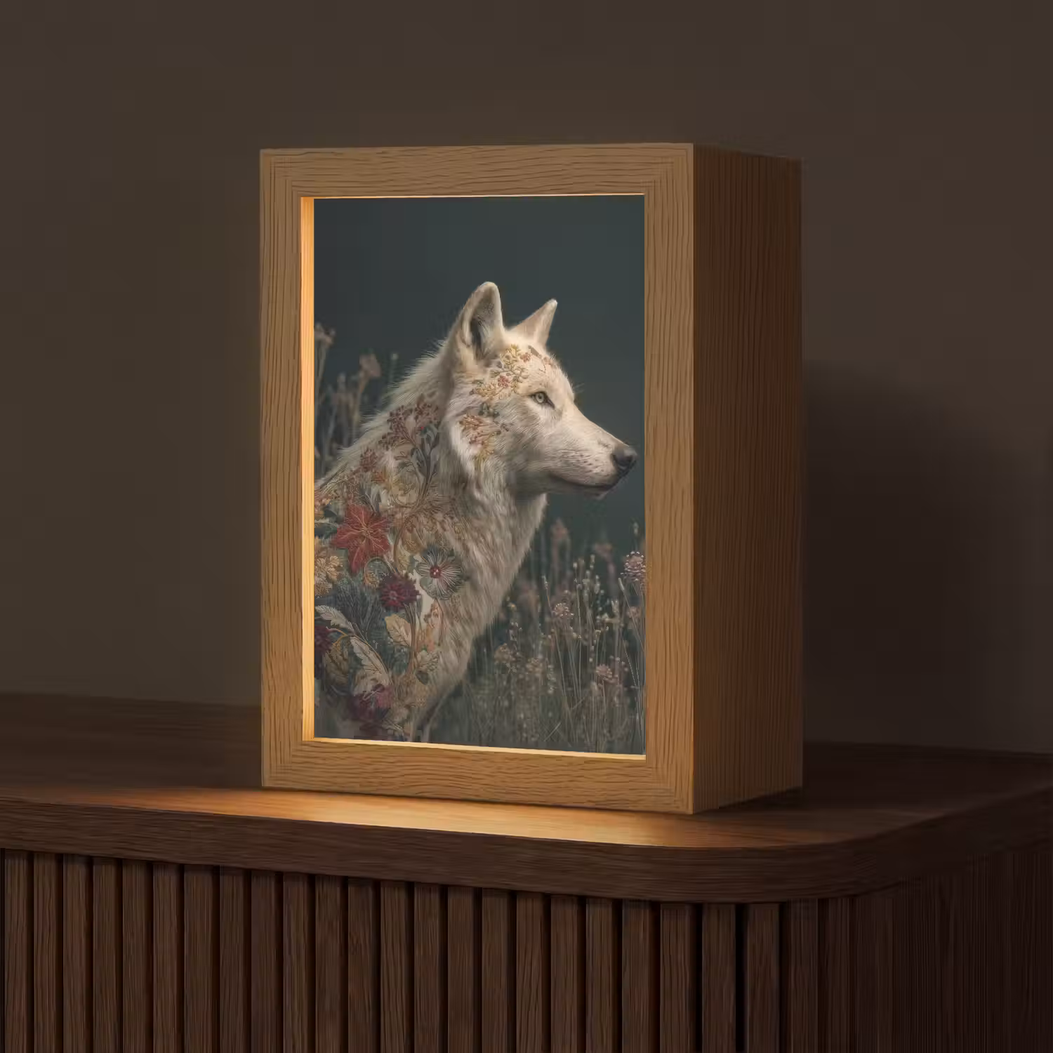 Wolf - Bloemen - Natuur Light Box met kabel (Tafellamp) klein -z3d_website