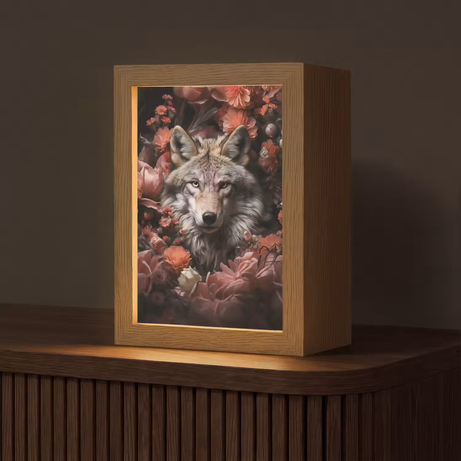 Wolf - Dier - Bloemen - Botanisch - Natuur - Fantasie Light Box met kabel (Tafellamp) klein -z3d_website
