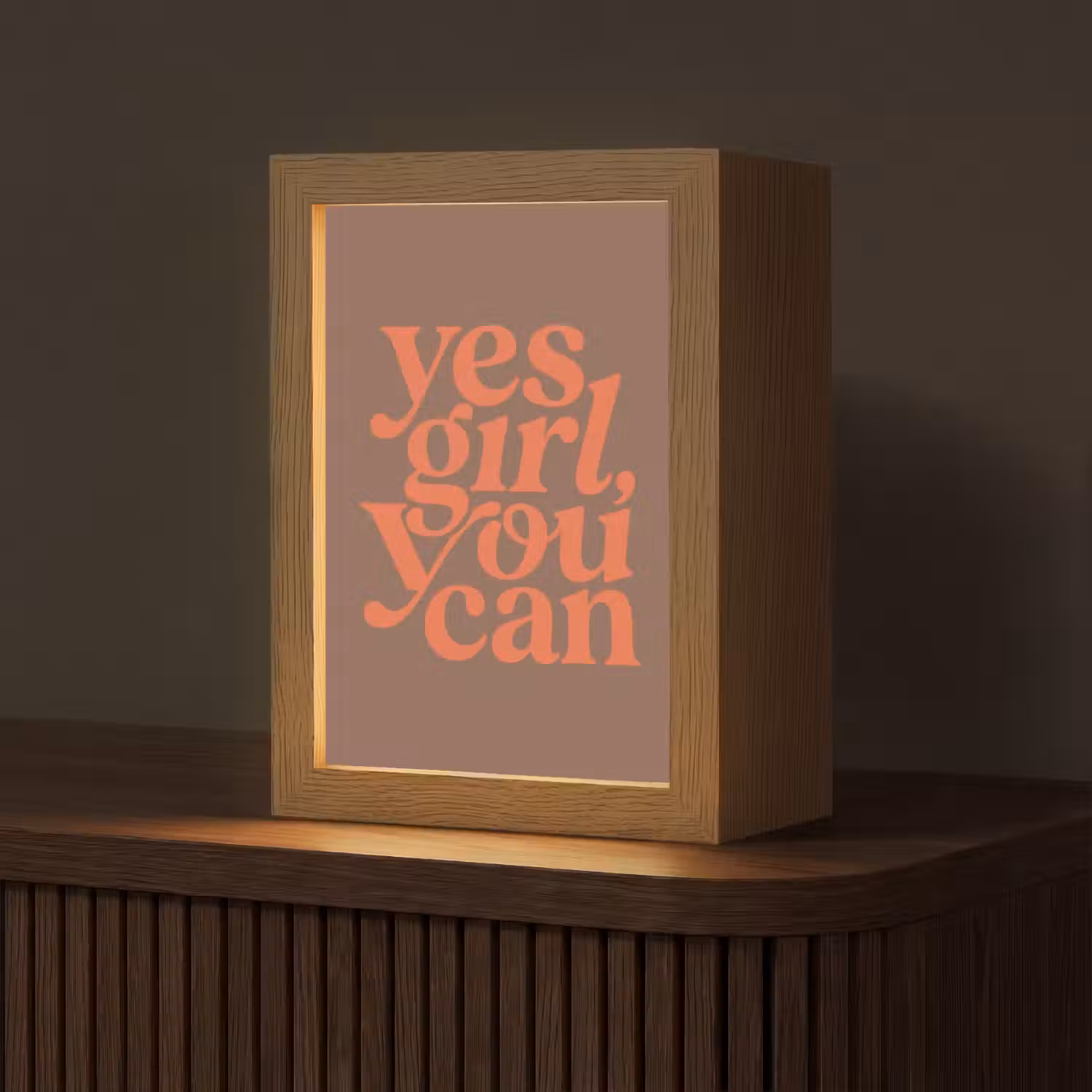 Yes girl you can - Oranje - Bruin Light Box met kabel (Tafellamp) klein -z3d_website