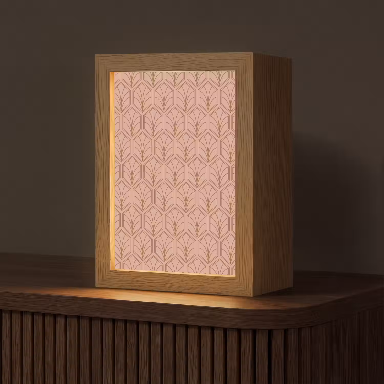 Zalmroze - Patroon - Geometrisch Light Box met kabel (Tafellamp) klein 925 -z3d_website