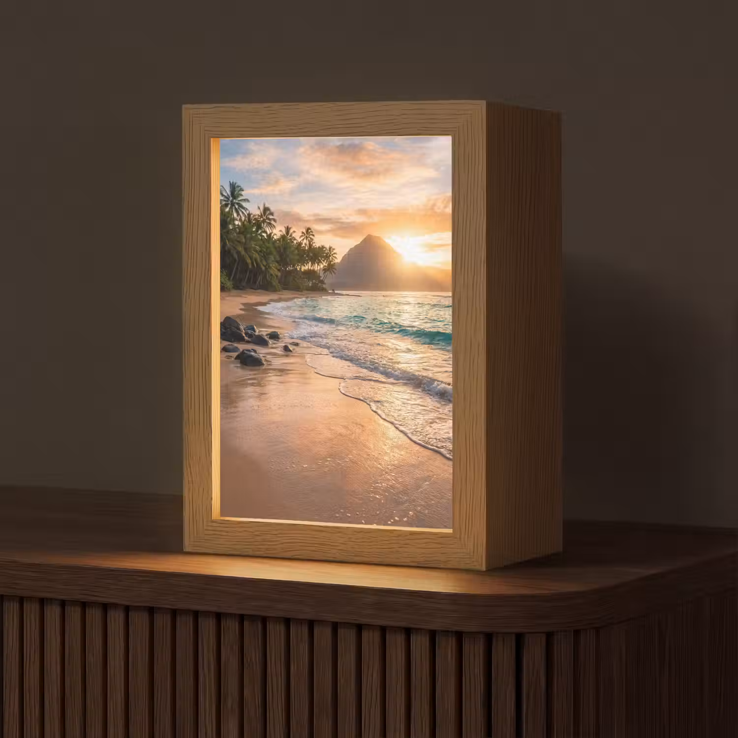 Zee - Berg - Landschap - Tropisch - Goud Light Box met kabel (Tafellamp) klein -z3d_website