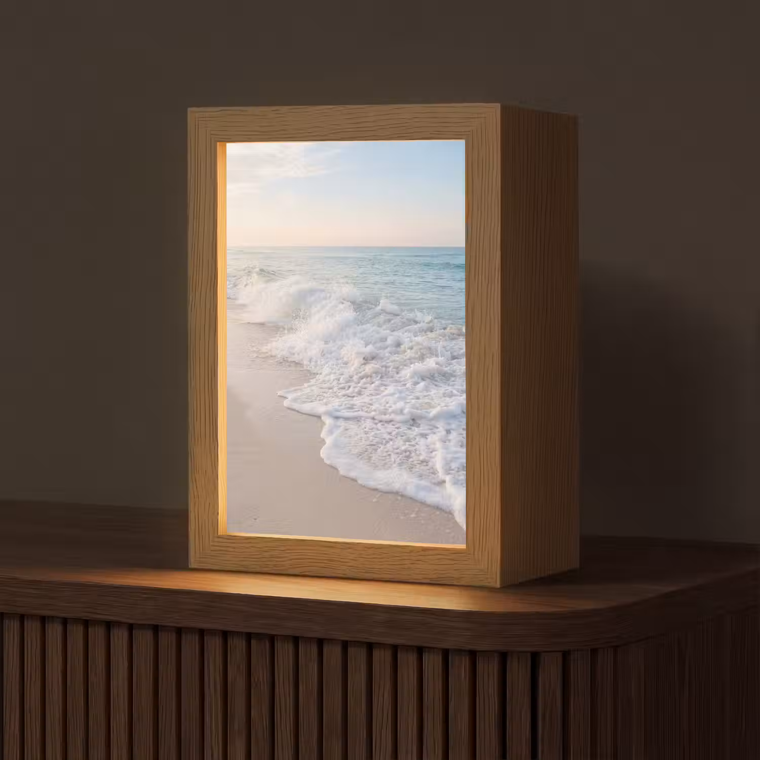 Zee - Golven - Strand - Natuur - Wit Light Box met kabel (Tafellamp) klein -z3d_website