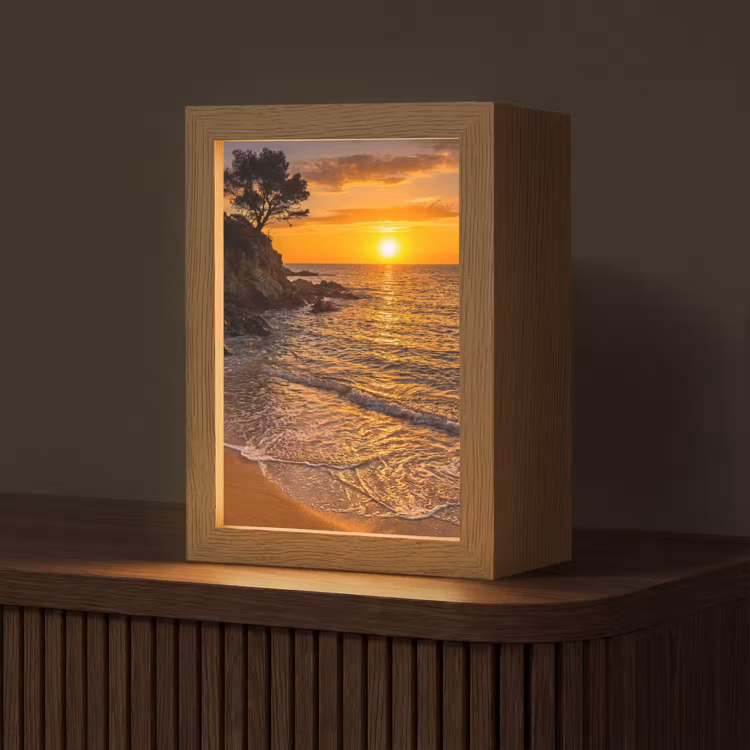 Zee - Kust - Zonsondergang - Natuur - Oranje Light Box met kabel (Tafellamp) klein -z3d_website