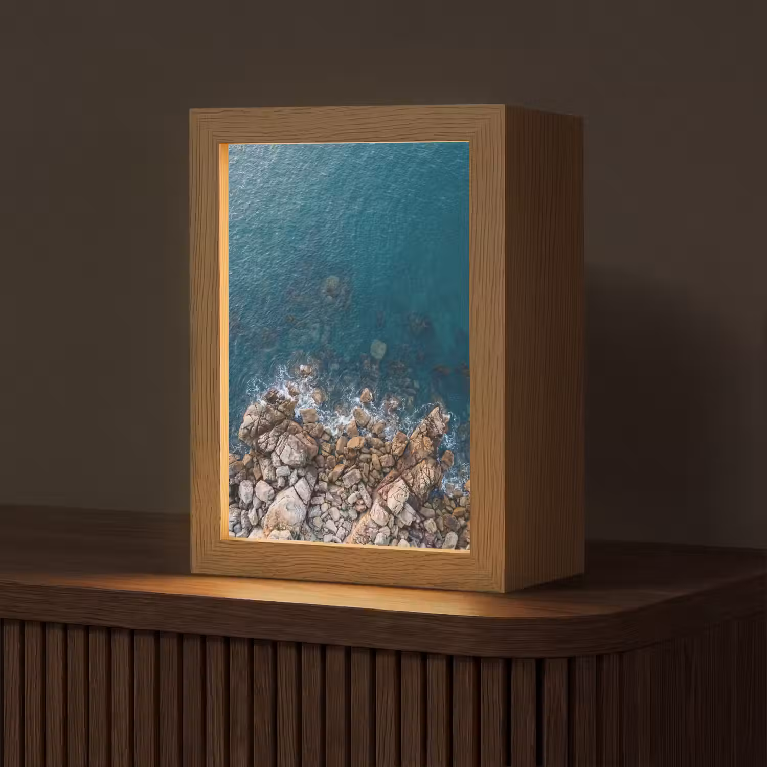 Zee - Kustlijn - Natuur - Abstract - Blauw Light Box met kabel (Tafellamp) klein -z3d_website