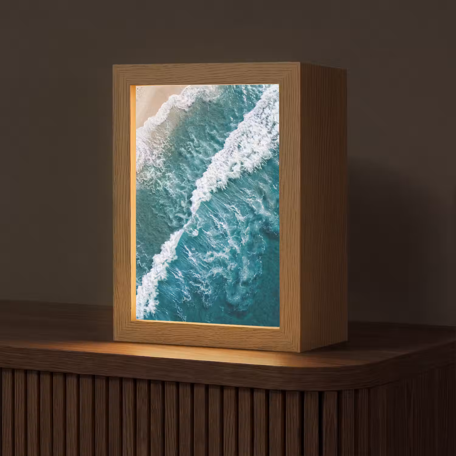 Zee - Strand - Golven - Natuur - Blauw Light Box met kabel (Tafellamp) klein -z3d_website
