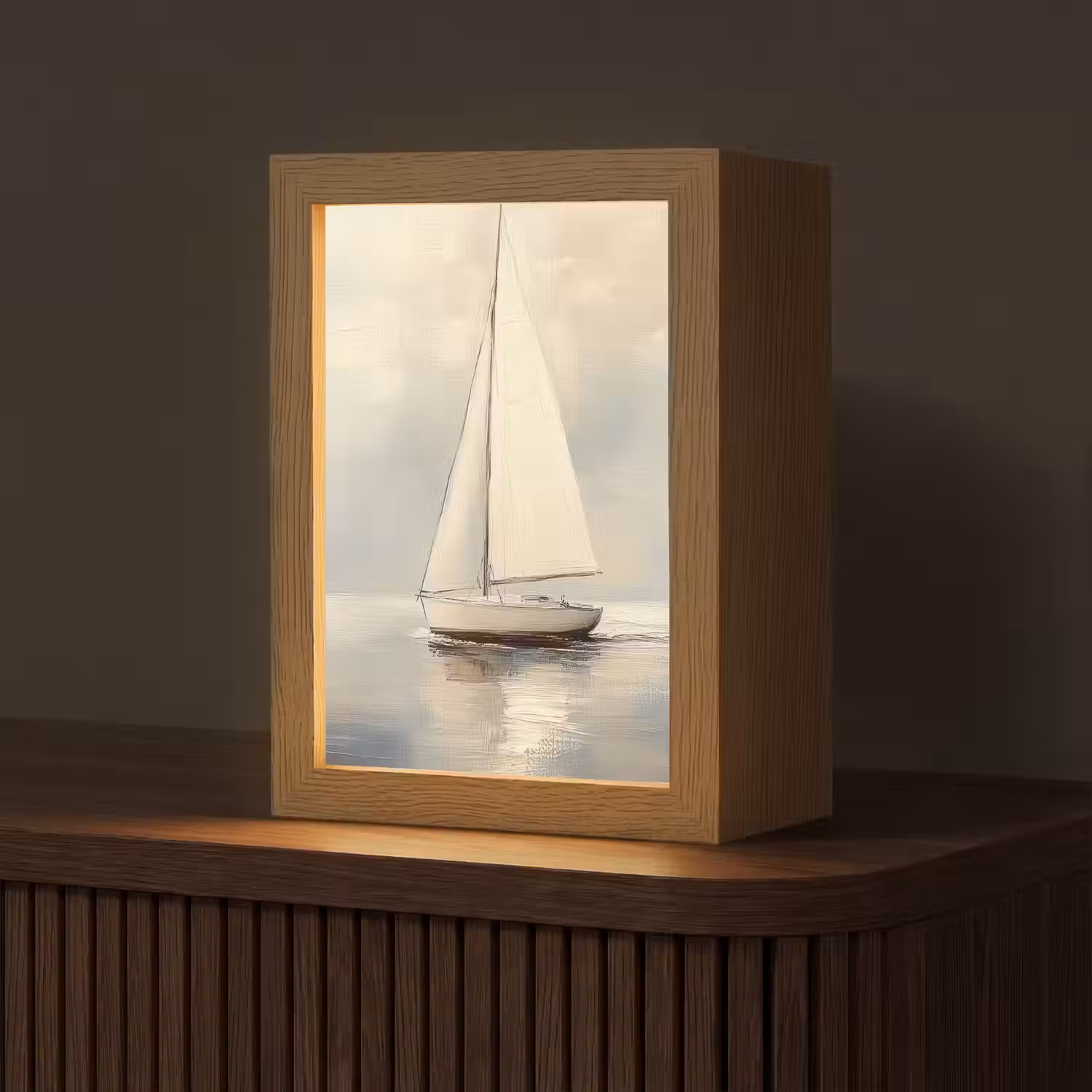 Zeilschip - Zee - Bewolkt Light Box met kabel (Tafellamp) klein -z3d_website