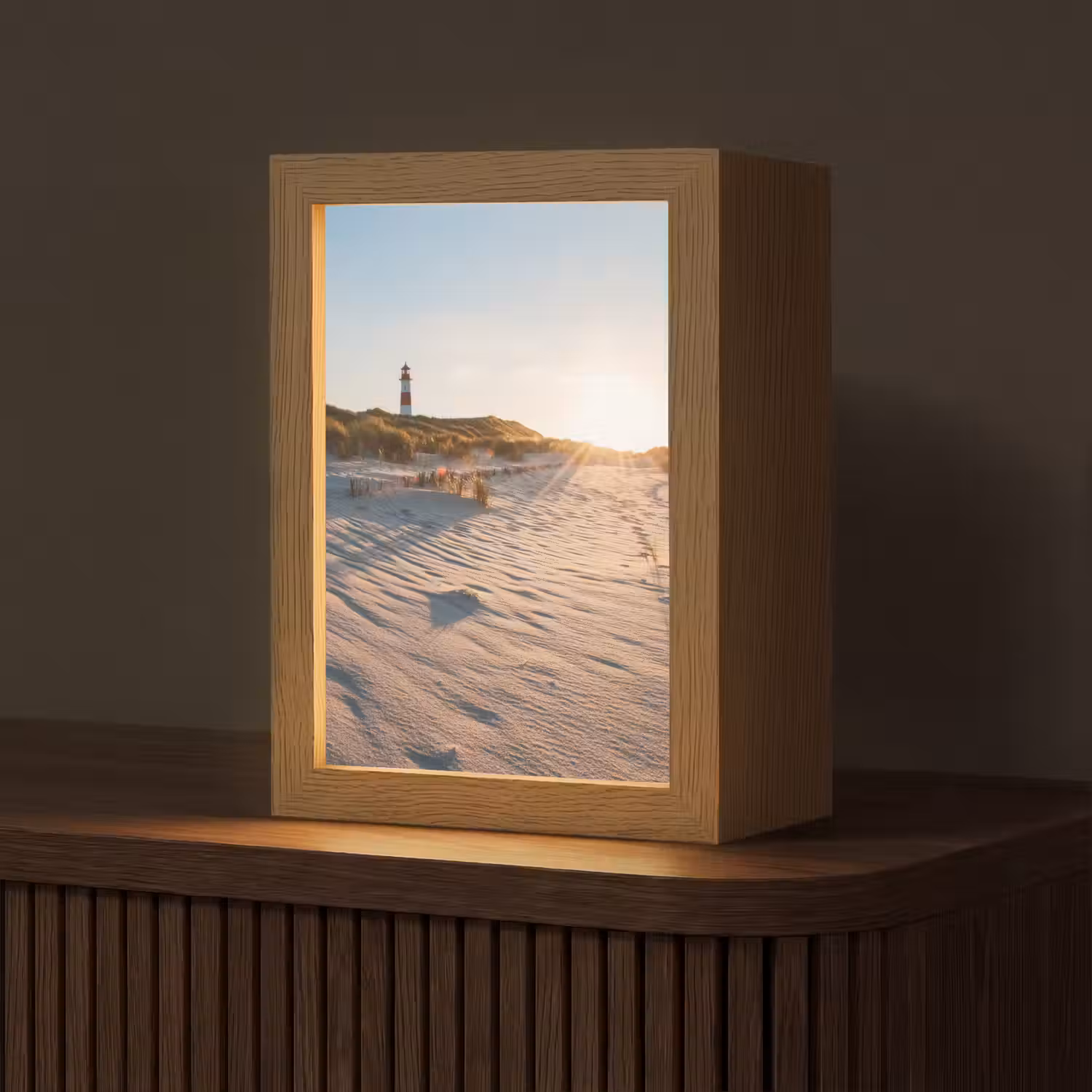 Zon - Duinen - Strand - Vuurtoren Light Box met kabel (Tafellamp) klein -z3d_website