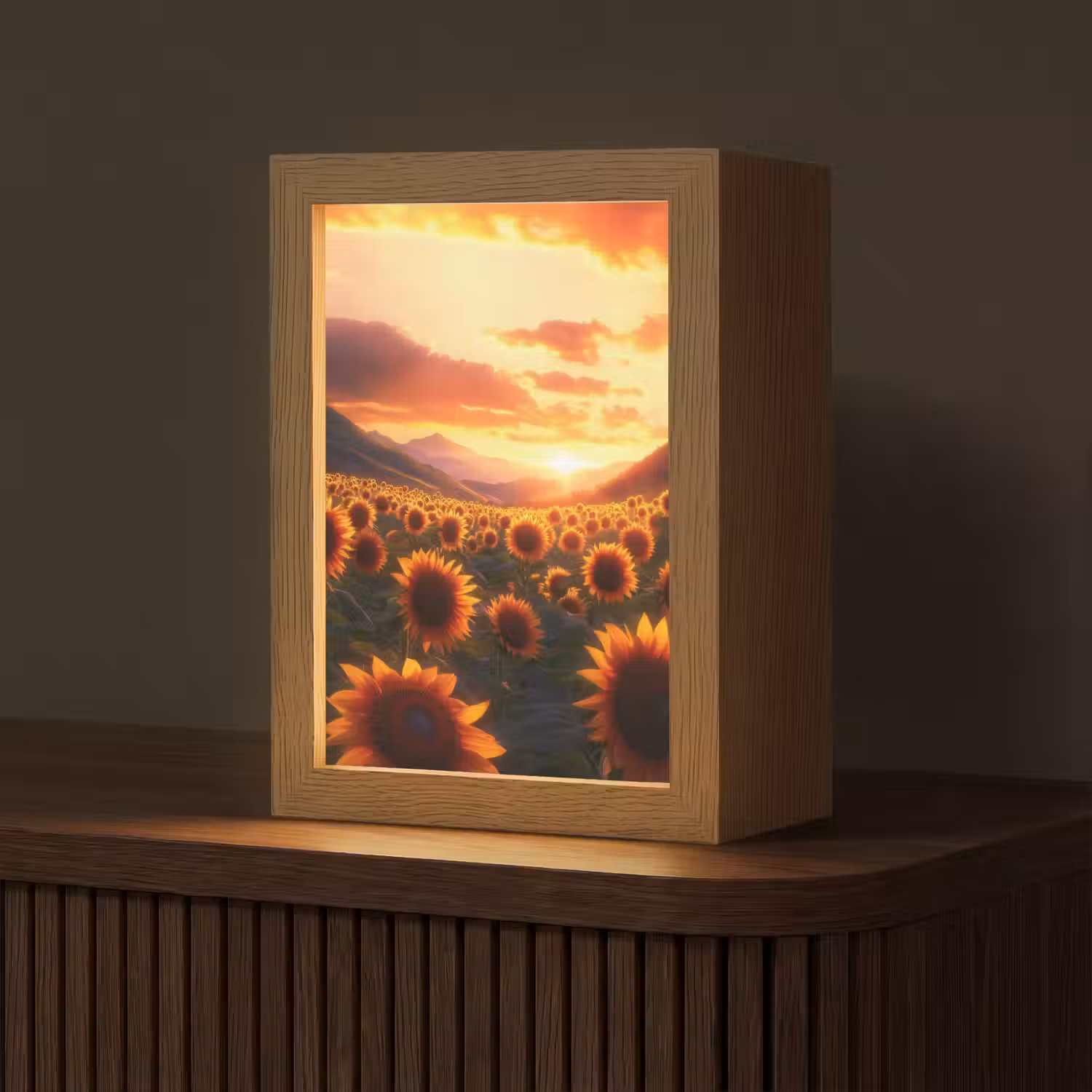 Zonnebloemen - Zonsondergang - Landschap Light Box met kabel (Tafellamp) klein -z3d_website