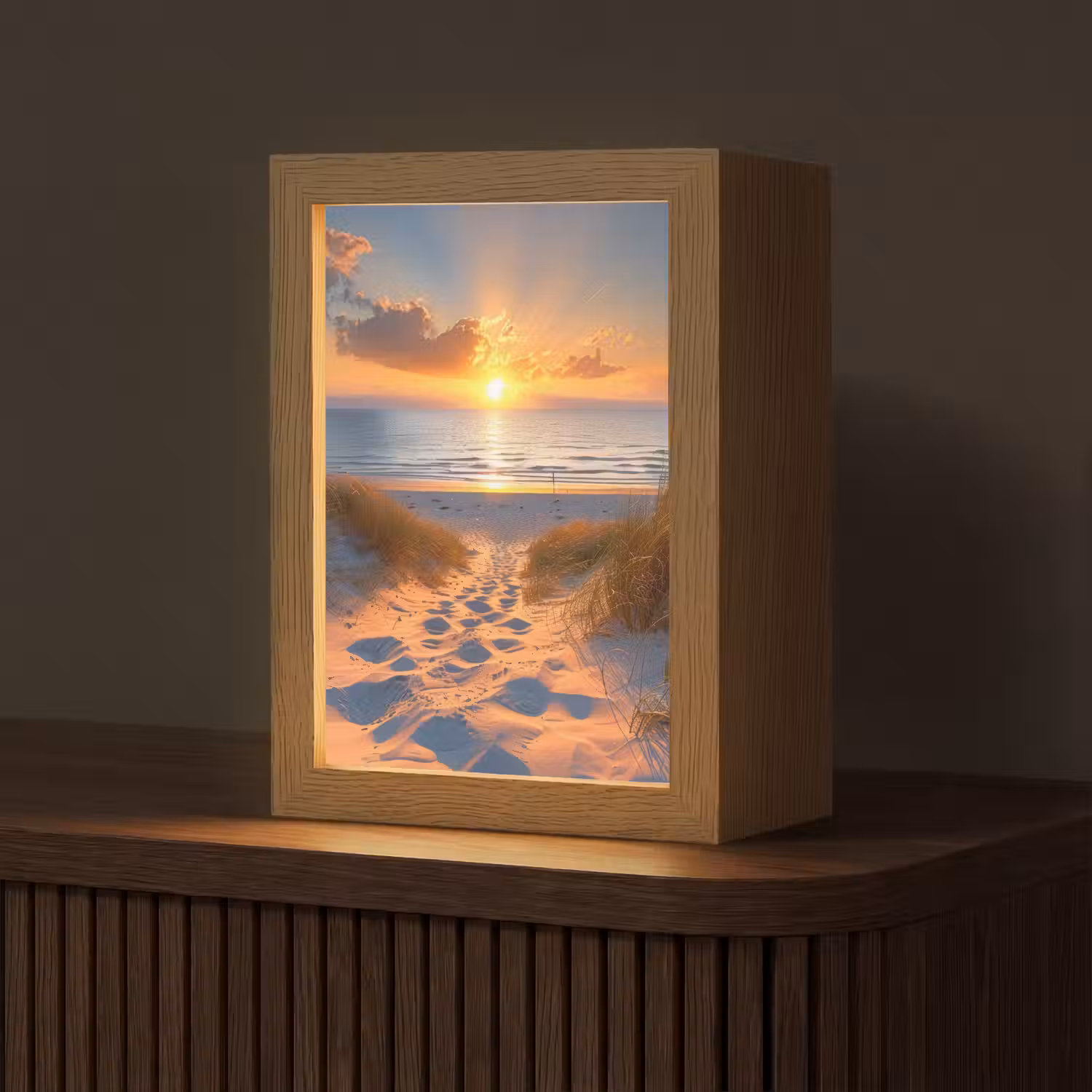 Zonsondergang - Duinen - Strand - Zee Light Box met kabel (Tafellamp) klein -z3d_website