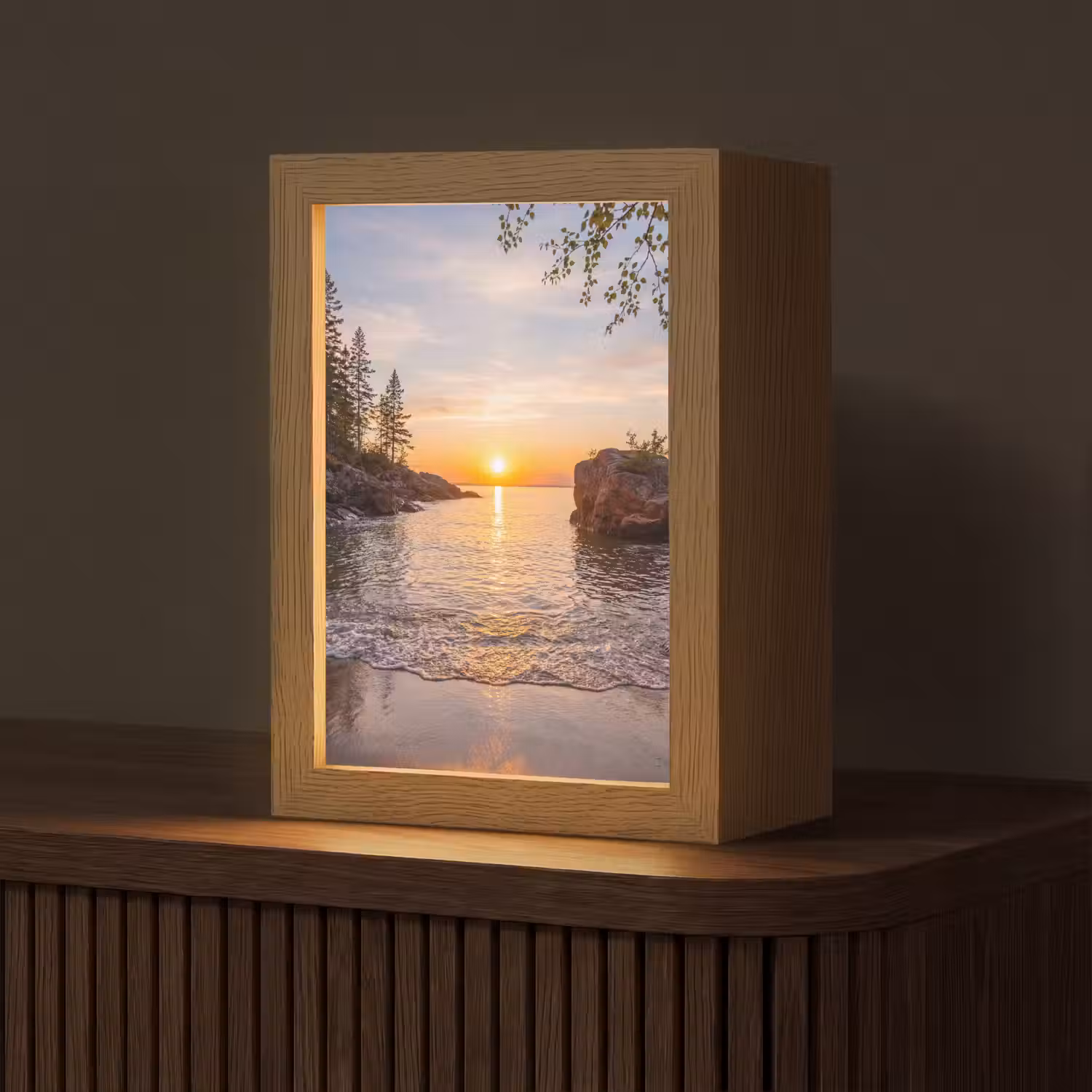 Zonsondergang - Kust - Water - Natuur - Oranje Light Box met kabel (Tafellamp) klein -z3d_website