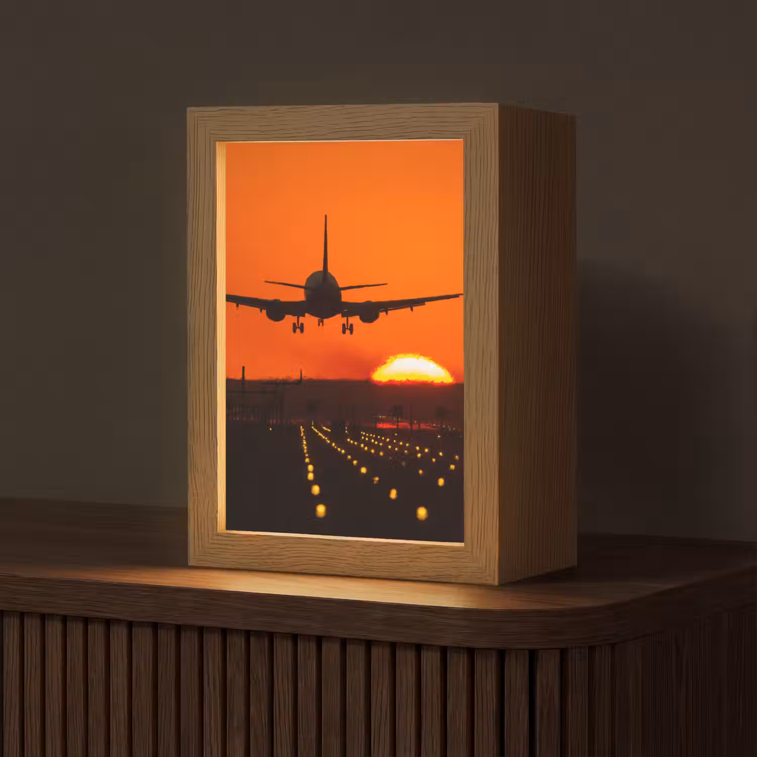 Zonsondergang - Vliegtuig - Oranje - Zon Light Box met kabel (Tafellamp) klein -z3d_website