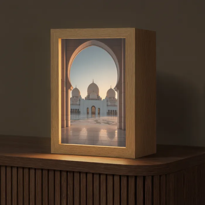 Zonsopkomst - Witte koepels - Plein - Moskee Light Box met kabel (Tafellamp) klein -z3d_website