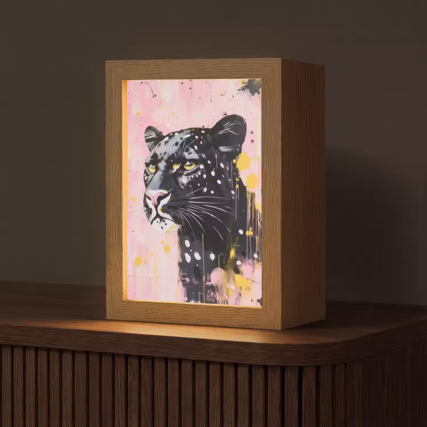Zwart - Panter - Roze - Abstract Light Box met kabel (Tafellamp) klein -z3d_website