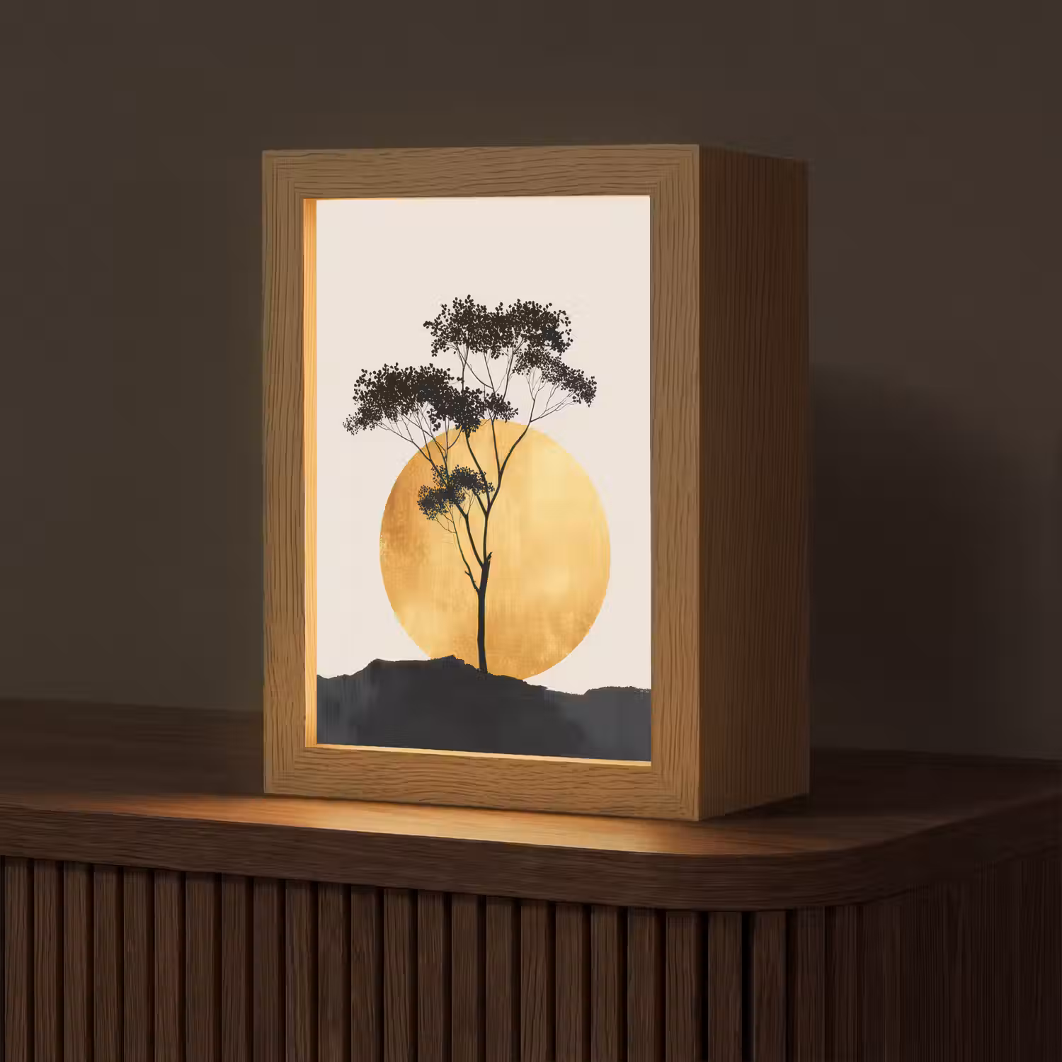 Zwarte boom - Gouden cirkel - Heuvel Light Box met kabel (Tafellamp) klein -z3d_website