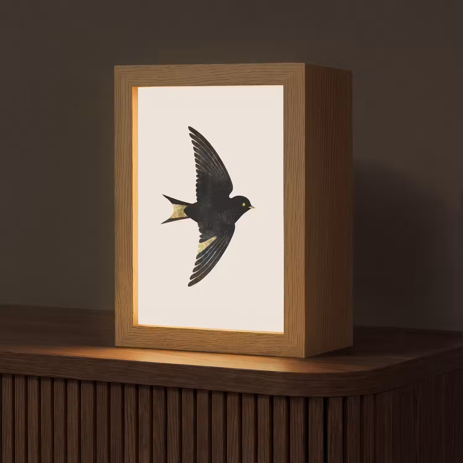 Zwarte zwaluw - Gouden accenten - Lichte achtergrond Light Box met kabel (Tafellamp) klein -z3d_website
