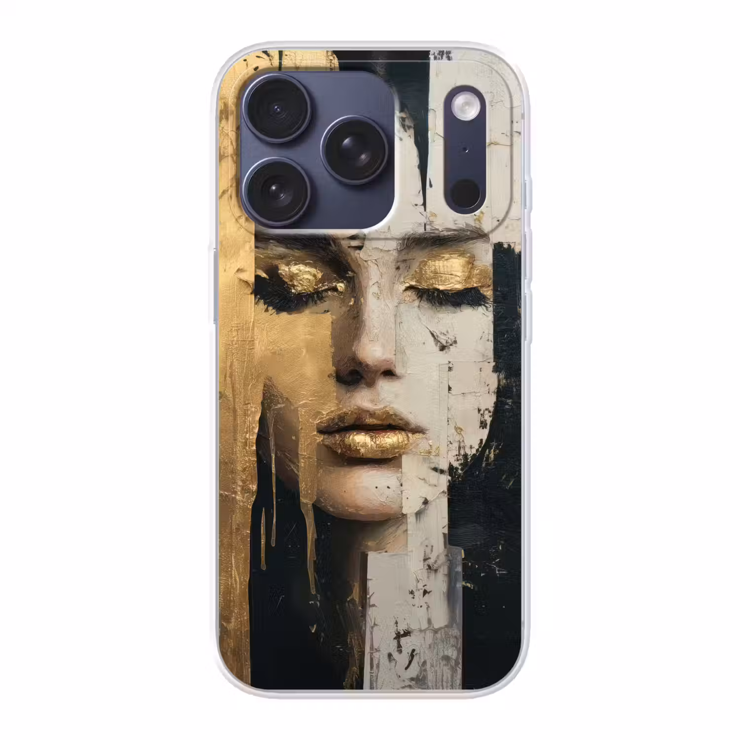 Abstract - Goud - Gezicht - Lippen Telefoonhoesje iPhone 17 Pro klein -3d