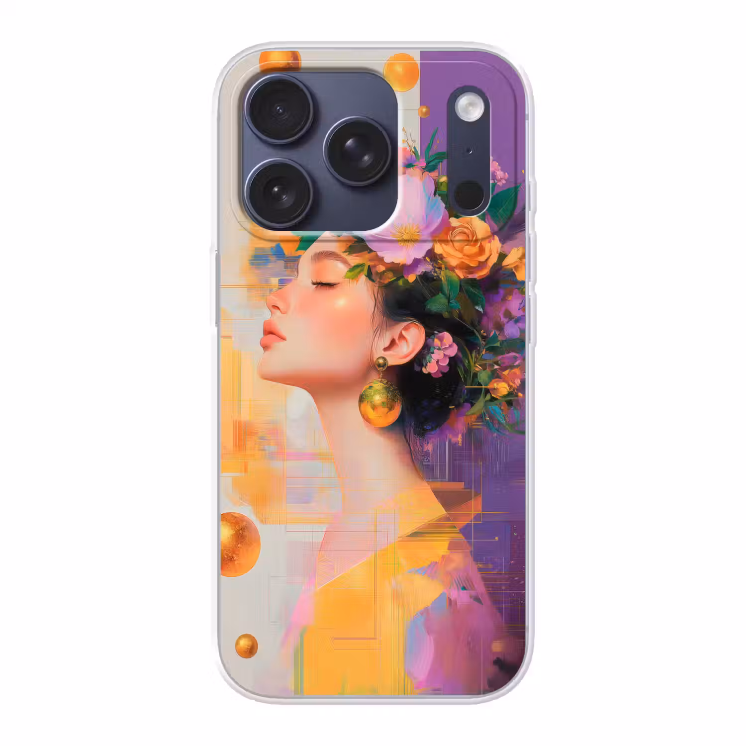 Abstract - Vrouw - Bloemenkroon - Goud Telefoonhoesje iPhone 17 Pro klein -3d