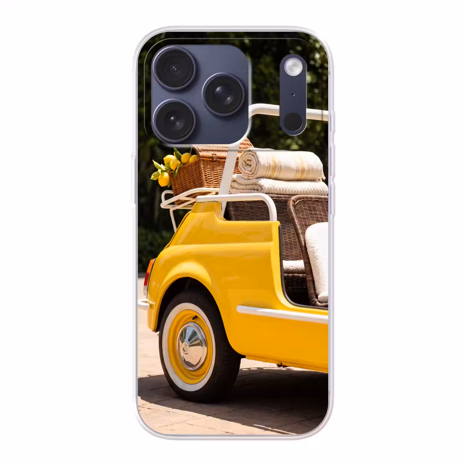 Auto - Picknick - Zomer - Geel Telefoonhoesje iPhone 17 Pro klein -3d