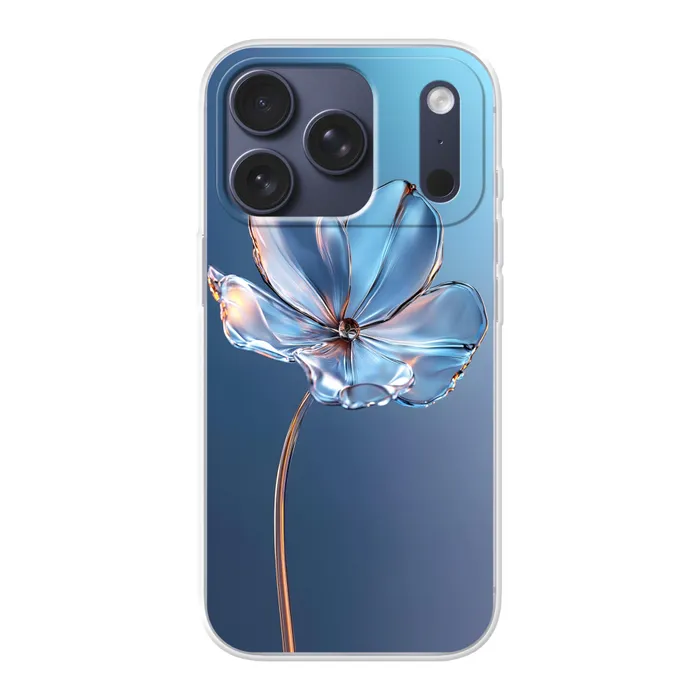 Blauw - Bloem - Glazen - Sierlijk Telefoonhoesje iPhone 17 Pro klein -3d