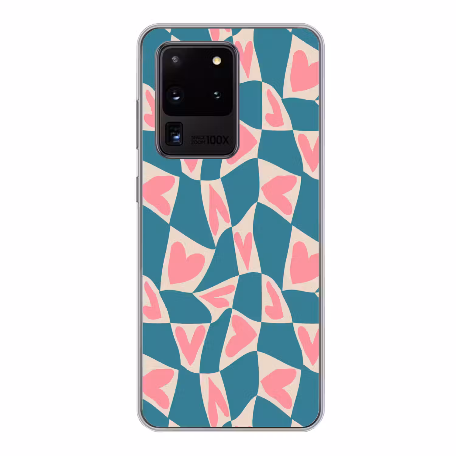 Blauw - Vlakken - Patroon - Hartjes Telefoonhoesje Samsung Galaxy S20 Ultra klein 358 -3d