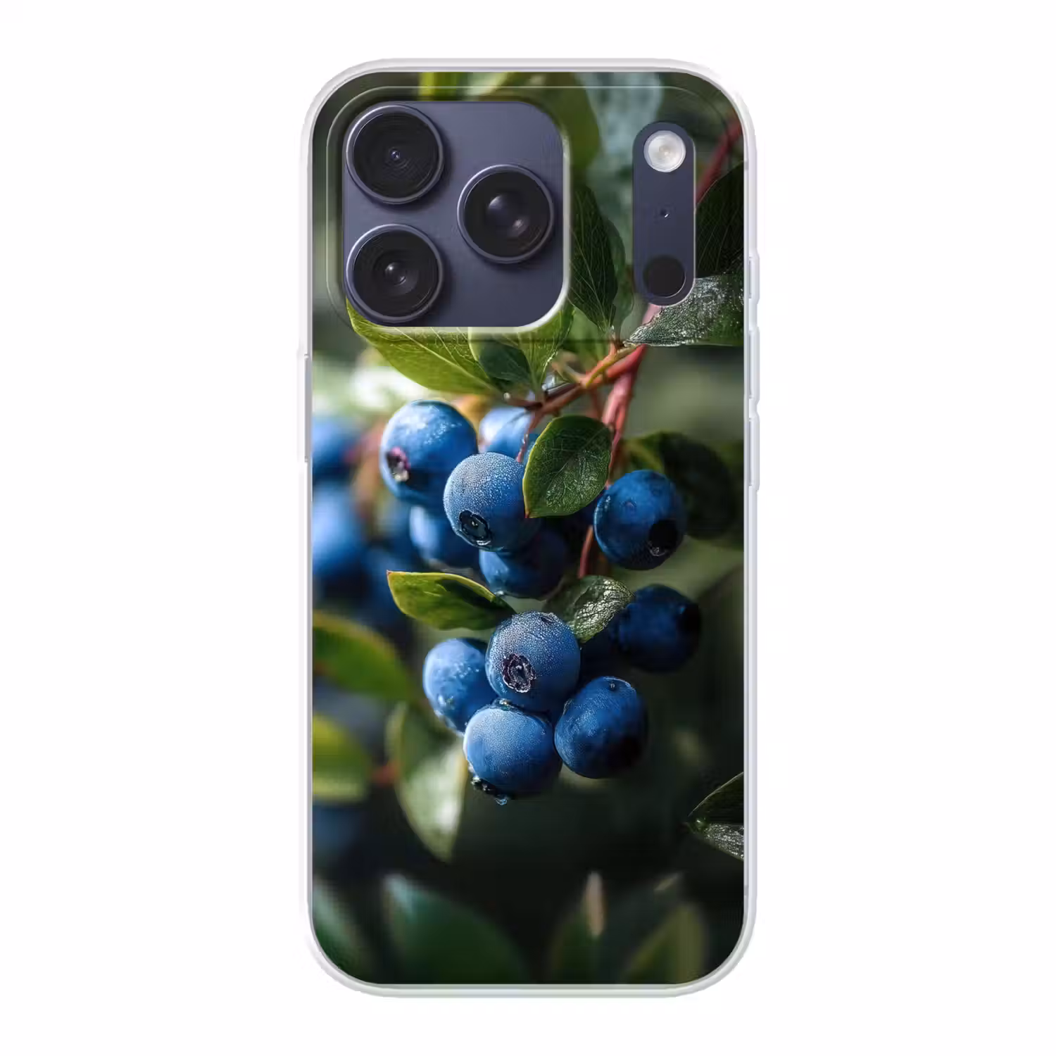 Blauwe bessen - Dauwdruppels - Natuurlijk licht Telefoonhoesje iPhone 17 Pro klein -3d