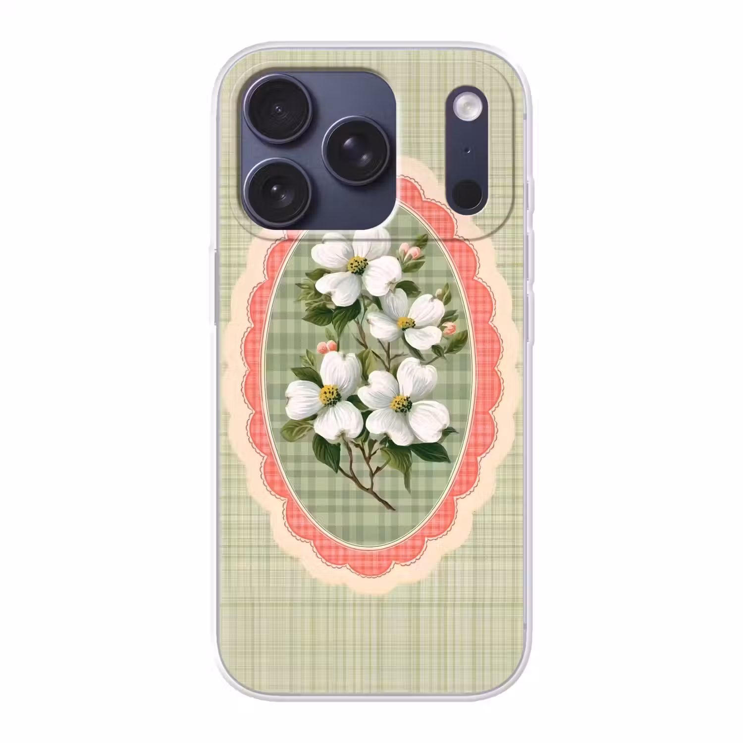 Bloemen - Illustratie - Geruit - Groen Telefoonhoesje iPhone 17 Pro klein -3d