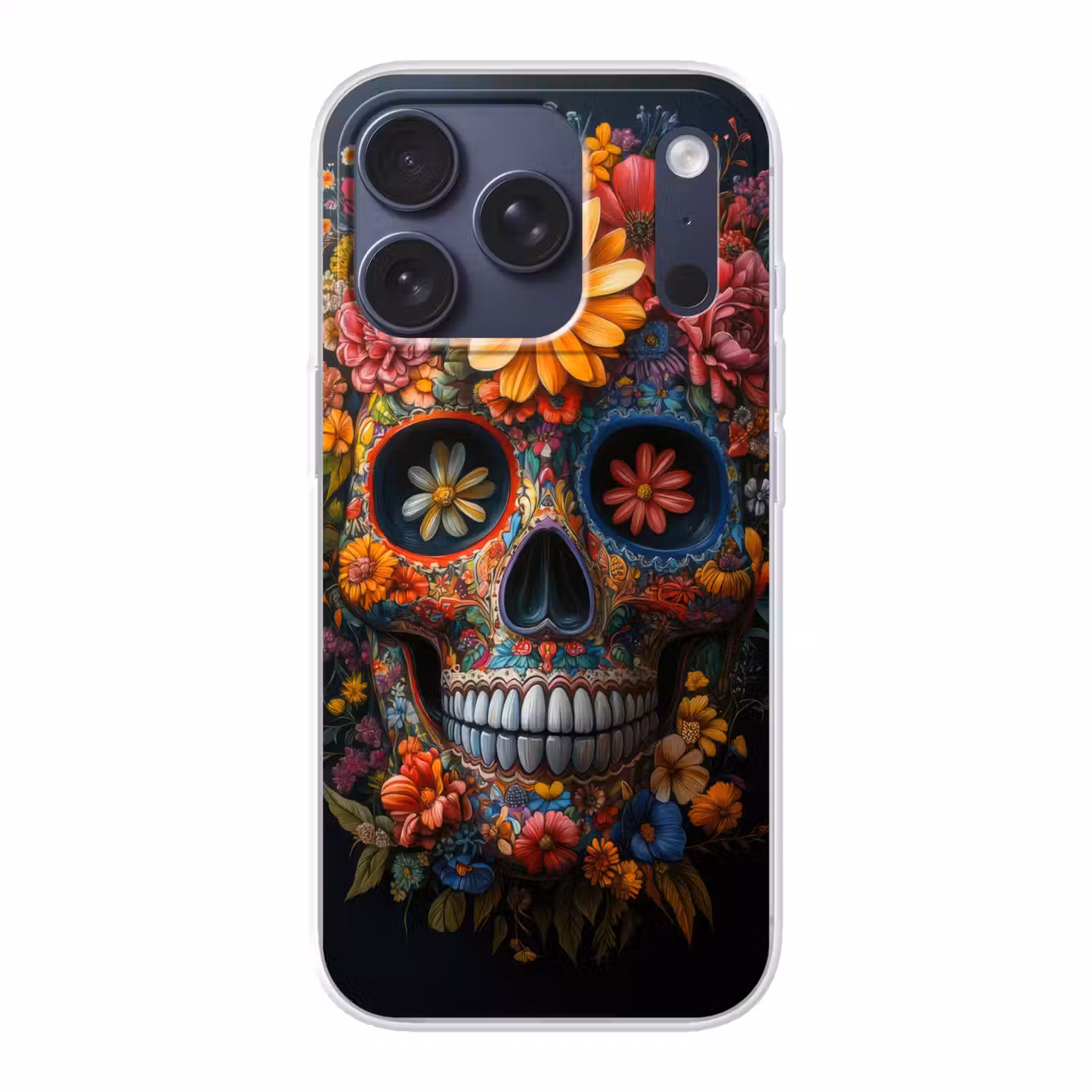 Bloemen - Kleurrijk - Schedel Telefoonhoesje iPhone 17 Pro klein -3d