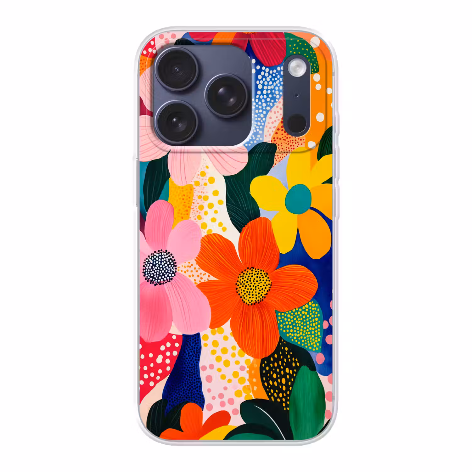 Bloemen - Kleurrijk - Stippen Telefoonhoesje iPhone 17 Pro klein -3d