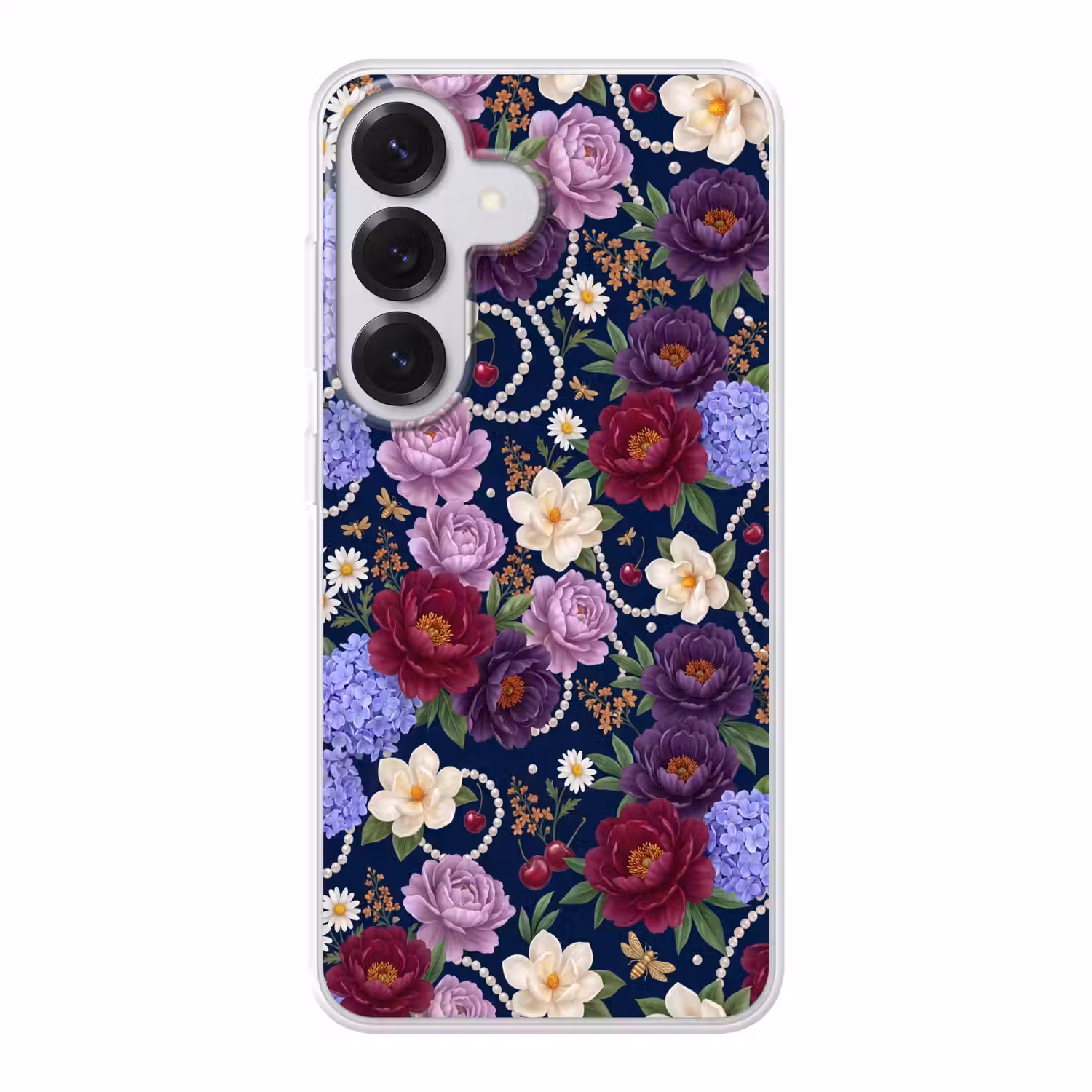 Bloemen - Parels - Decoratie - Modern - Blauw Telefoonhoesje Samsung Galaxy S26 klein -3d