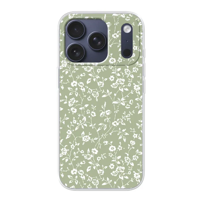 Bloemen - Print - Groen - Wit Telefoonhoesje iPhone 17 Pro klein -3d
