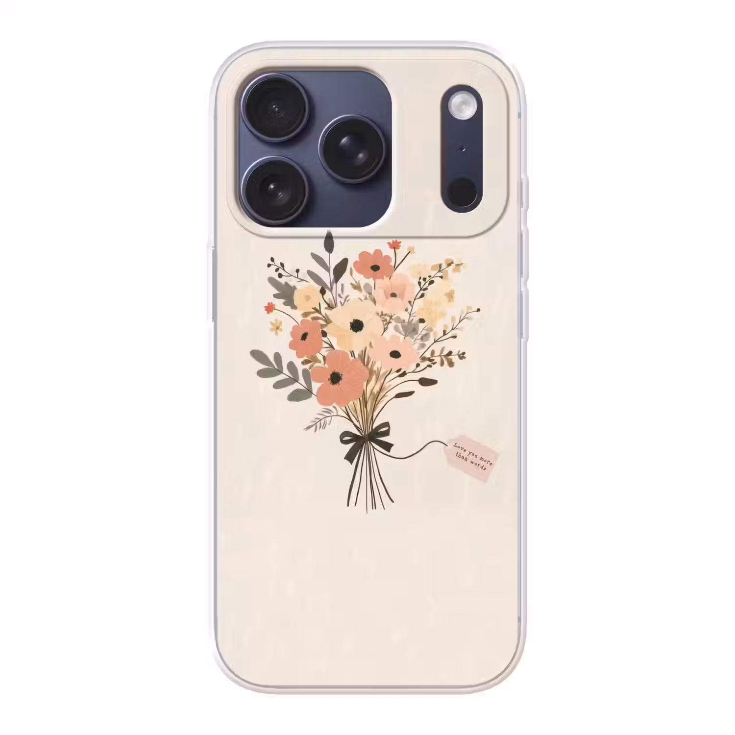 Bloemen - Quote - Beige - Lint Telefoonhoesje iPhone 17 Pro klein -3d
