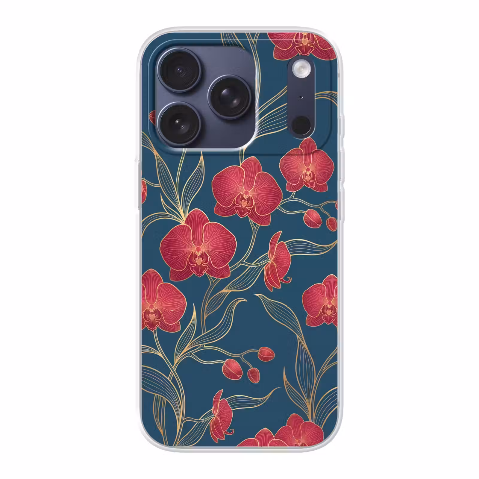 Telefoonhoesje - Bloemen - Rood - Goud - Bloemen - Rood - Goud Telefoonhoesje iPhone 17 Pro klein