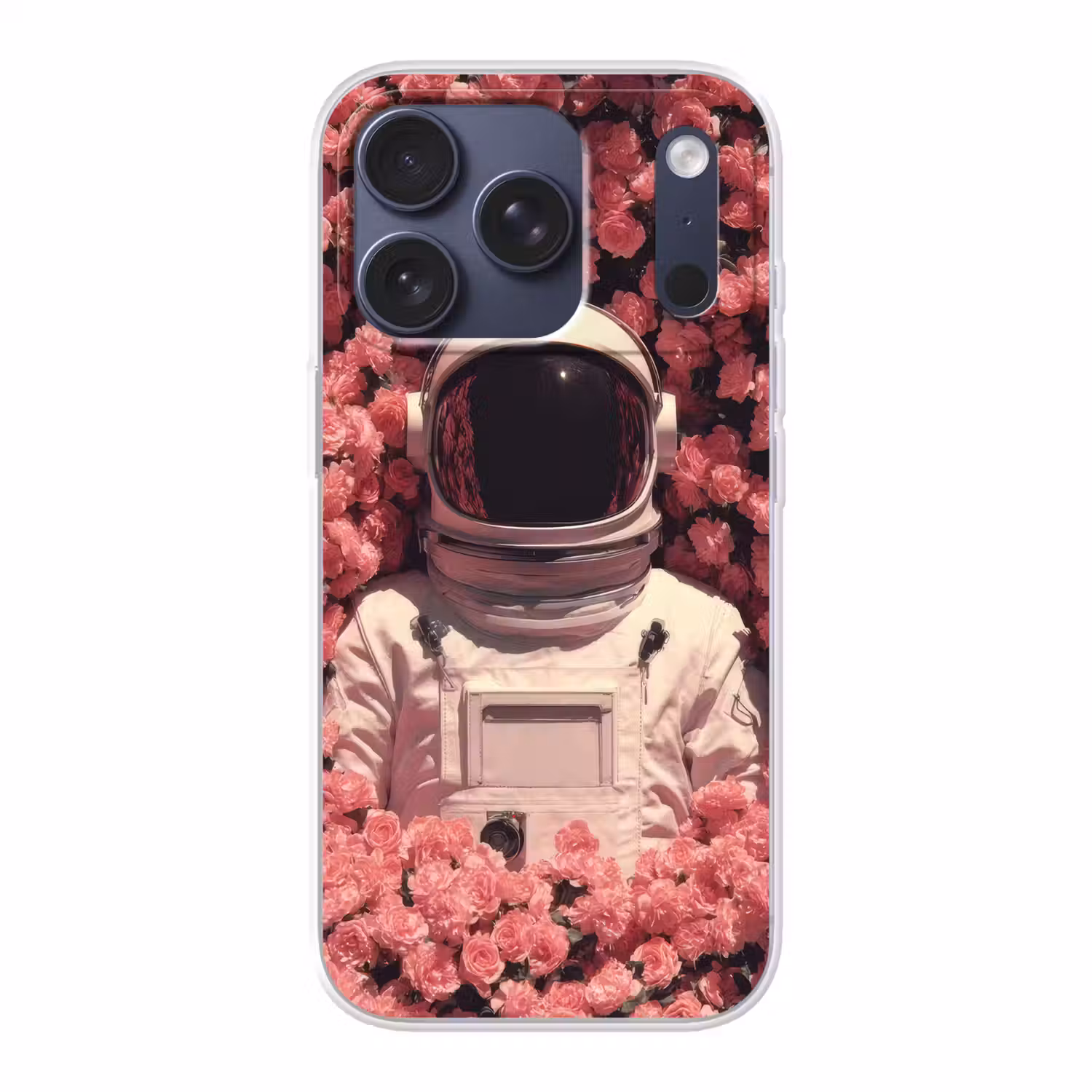 Bloemen - Roze - Astronaut Telefoonhoesje iPhone 17 Pro klein -3d