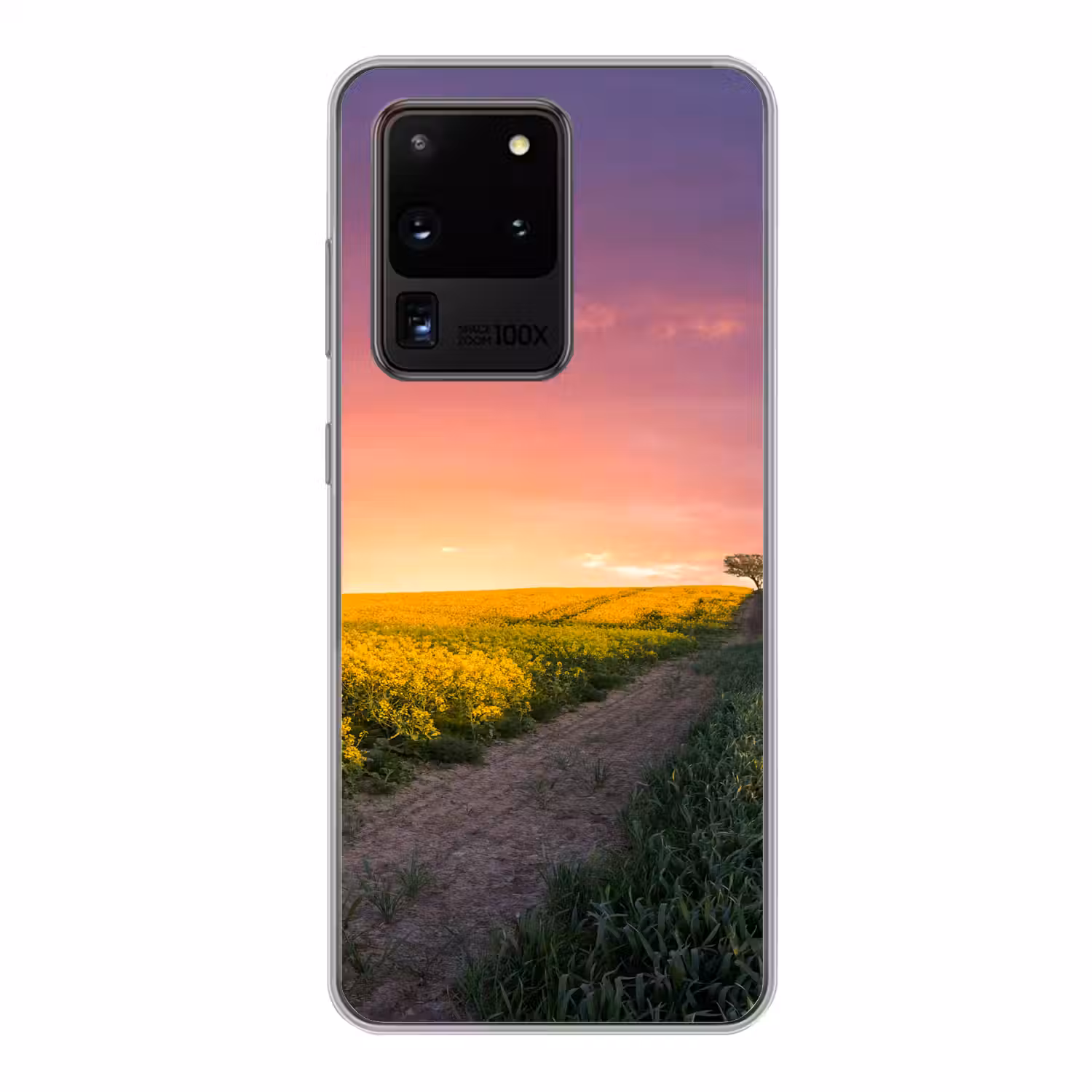 Bloemen - Weg - Lucht - Geel - Paars - Zonsondergang - Natuur Telefoonhoesje Samsung Galaxy S20 Ultra klein -3d