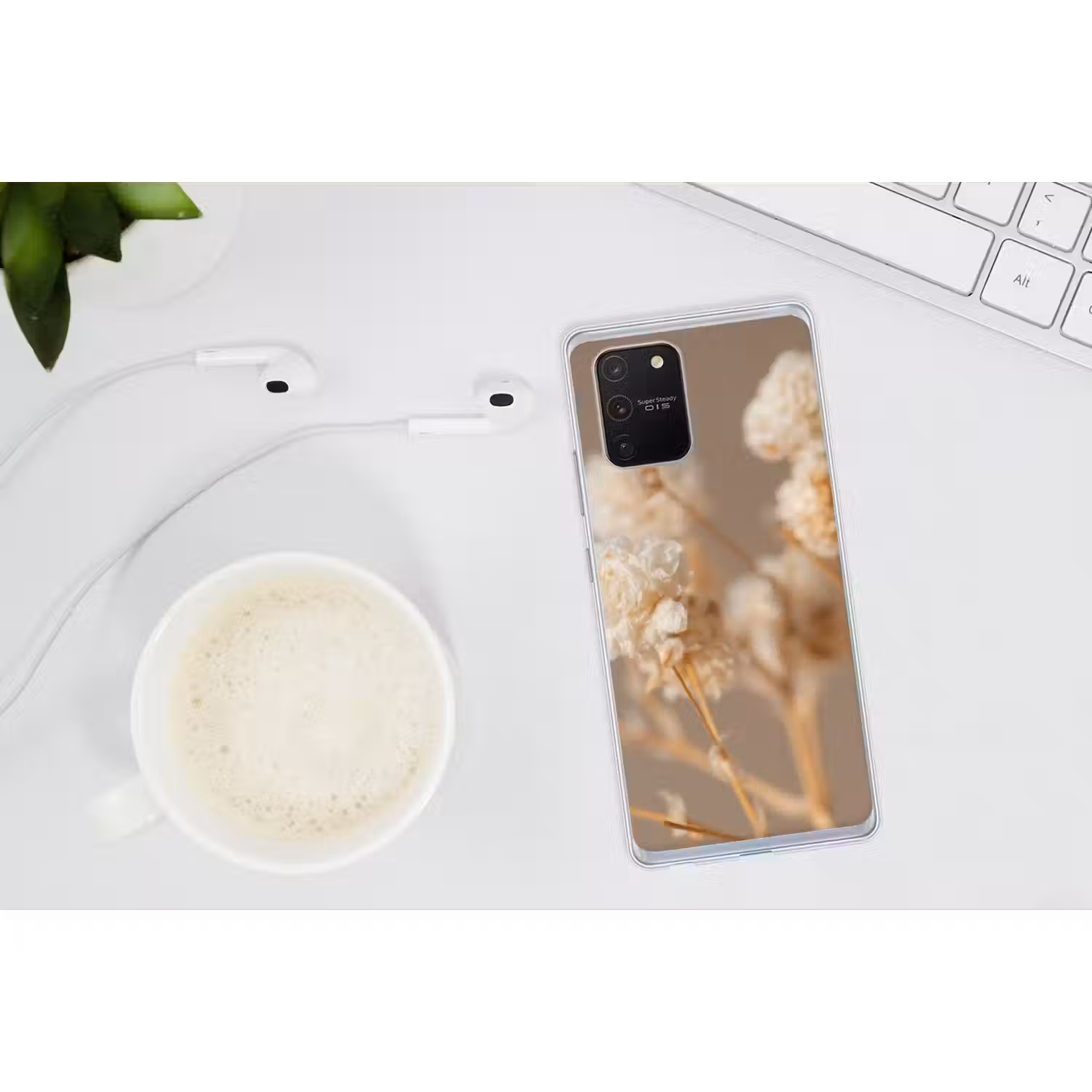 Bloemen - Wit - Natuur - Pastel Telefoonhoesje Samsung Galaxy S10 Lite klein -oordopS10Lite