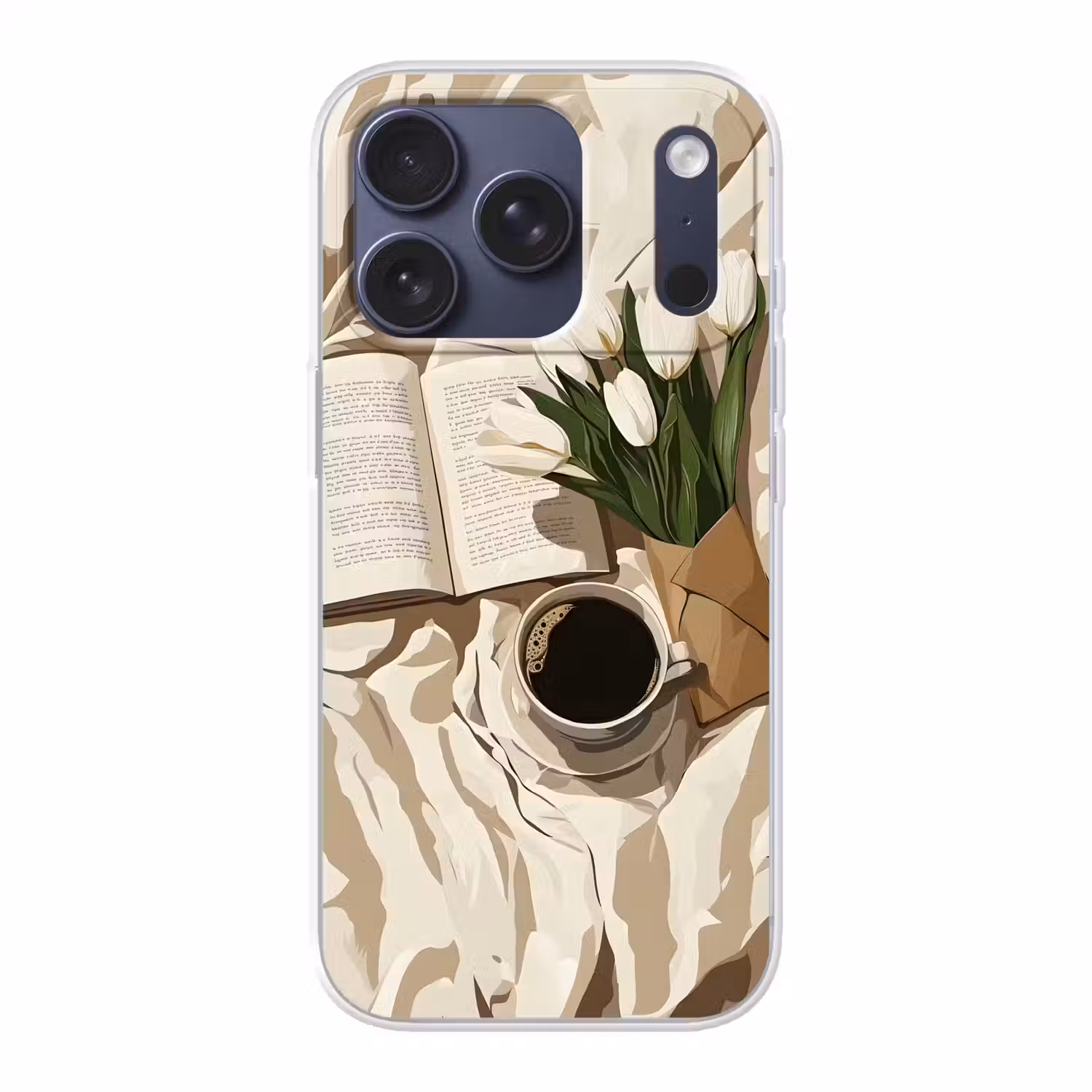 Boek - Illustratie - Tulpen - Koffie Telefoonhoesje iPhone 17 Pro klein -3d