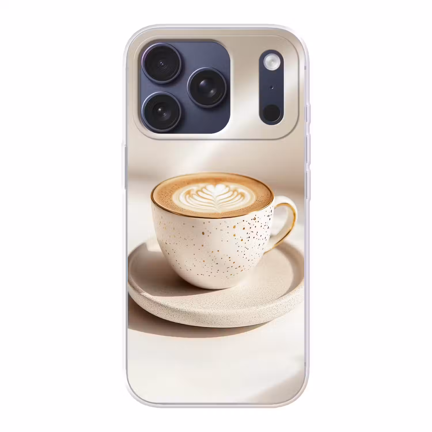 Cappuccino - Schuim - Schotel - Beige Telefoonhoesje iPhone 17 Pro klein -3d