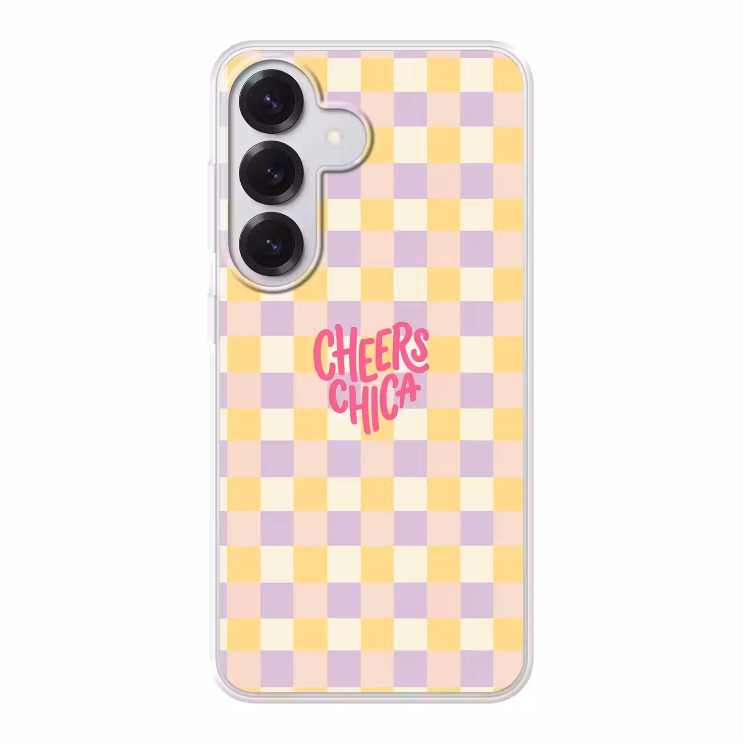 Cheers Chica - Ruitjes - Lila - Geel Telefoonhoesje Samsung Galaxy S26 klein -3d