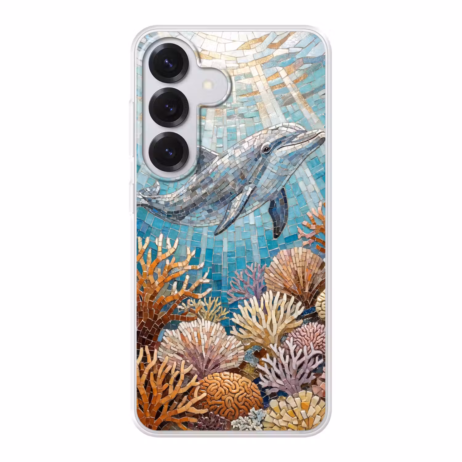 Dieren - Mozaïek - Oceaan - Koraal - Blauw Telefoonhoesje Samsung Galaxy S26 klein -3d