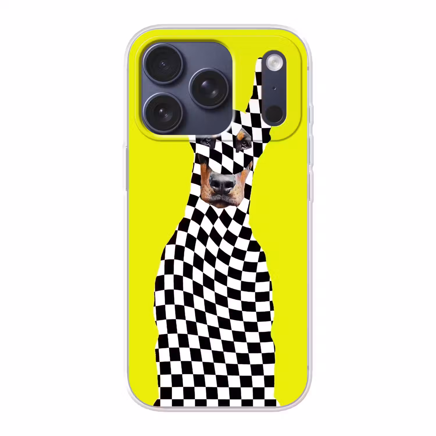 Dobermann - Geblokt - Geel Telefoonhoesje iPhone 17 Pro klein -3d